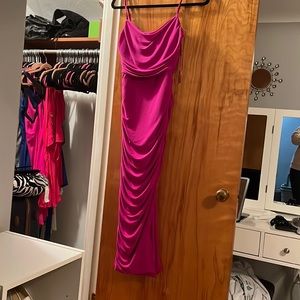 Hot pink Express midi dress with rouched detail and L slit